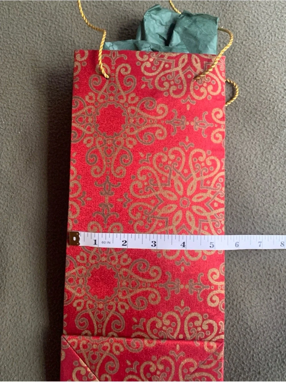Decorative gift boxes and bag. 4 boxes, 1 bag. Red, gold, cream.